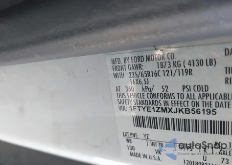 2018 Ford Transit-150 из США, поврежденный, VIN 1FTYE1ZMXJKB56195